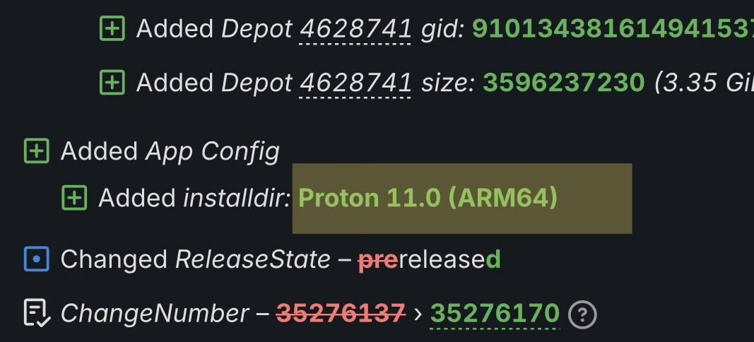 Sur SteamDB, une nouvelle entrée pour Proton 11.0 (ARM64). ©VideoCardz