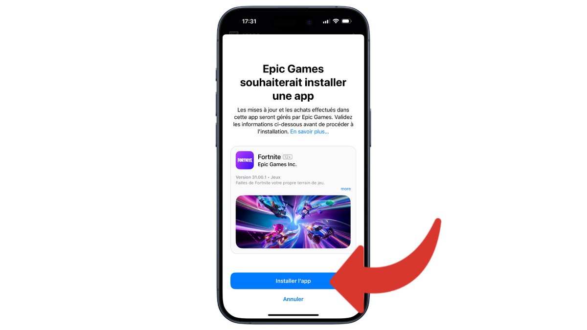 Confirmez pour installer Fortnite sur votre iPhone © Clubic.com