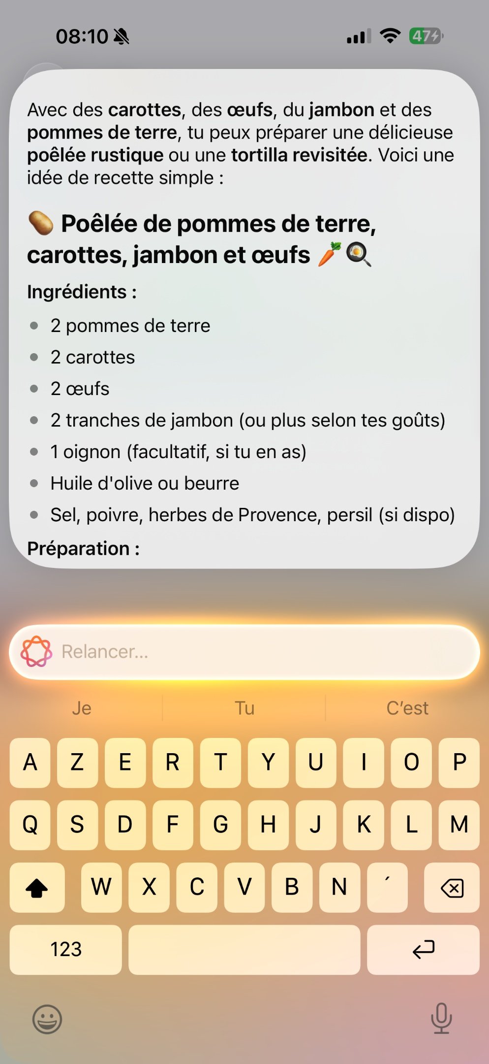 iOS 26 Raccourcis Recette