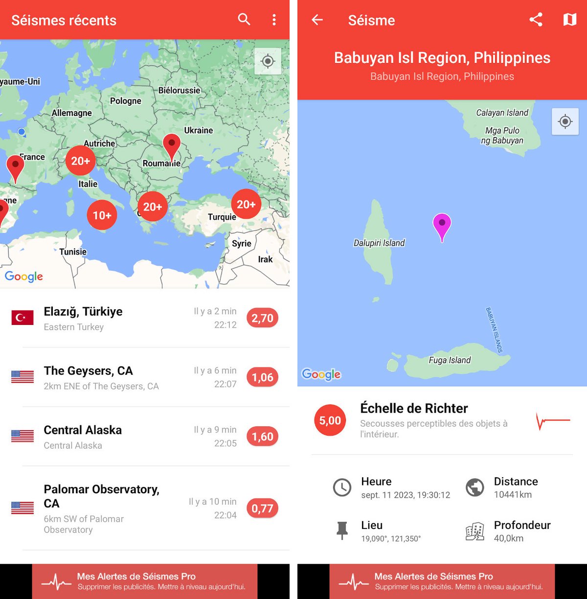 mes alertes de séismes interface mobile 3