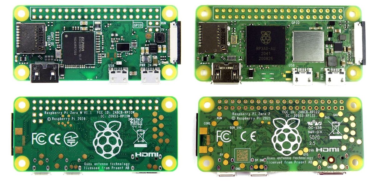 Comparaison Raspberry Pi Zero W et Raspberry Pi Zero 2 W © Fondation Raspberry Pi