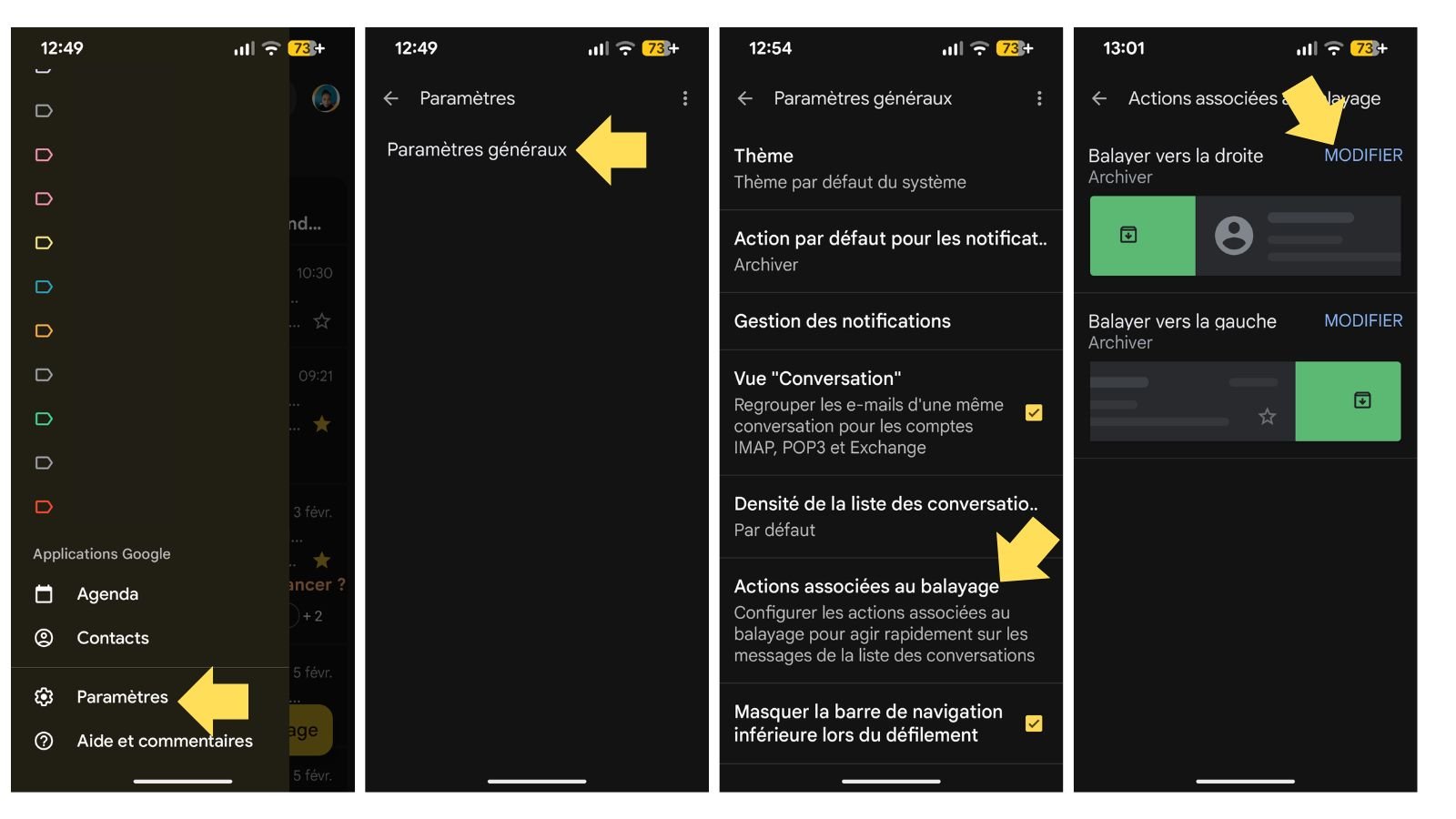 Modifiez les actions de balayage. ©Google