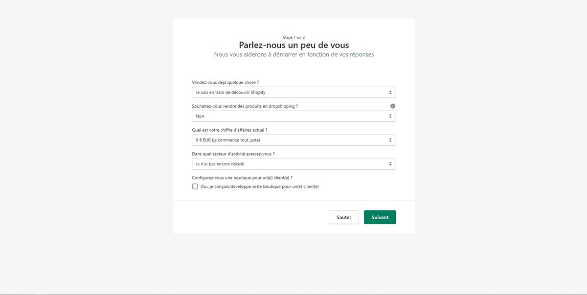 @Shopify : formulaire pour vous aider dans la création de votre boutique de produits