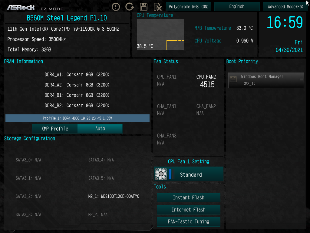 Le BIOS de l'ASRock B560M Steel Legend en mode easy...