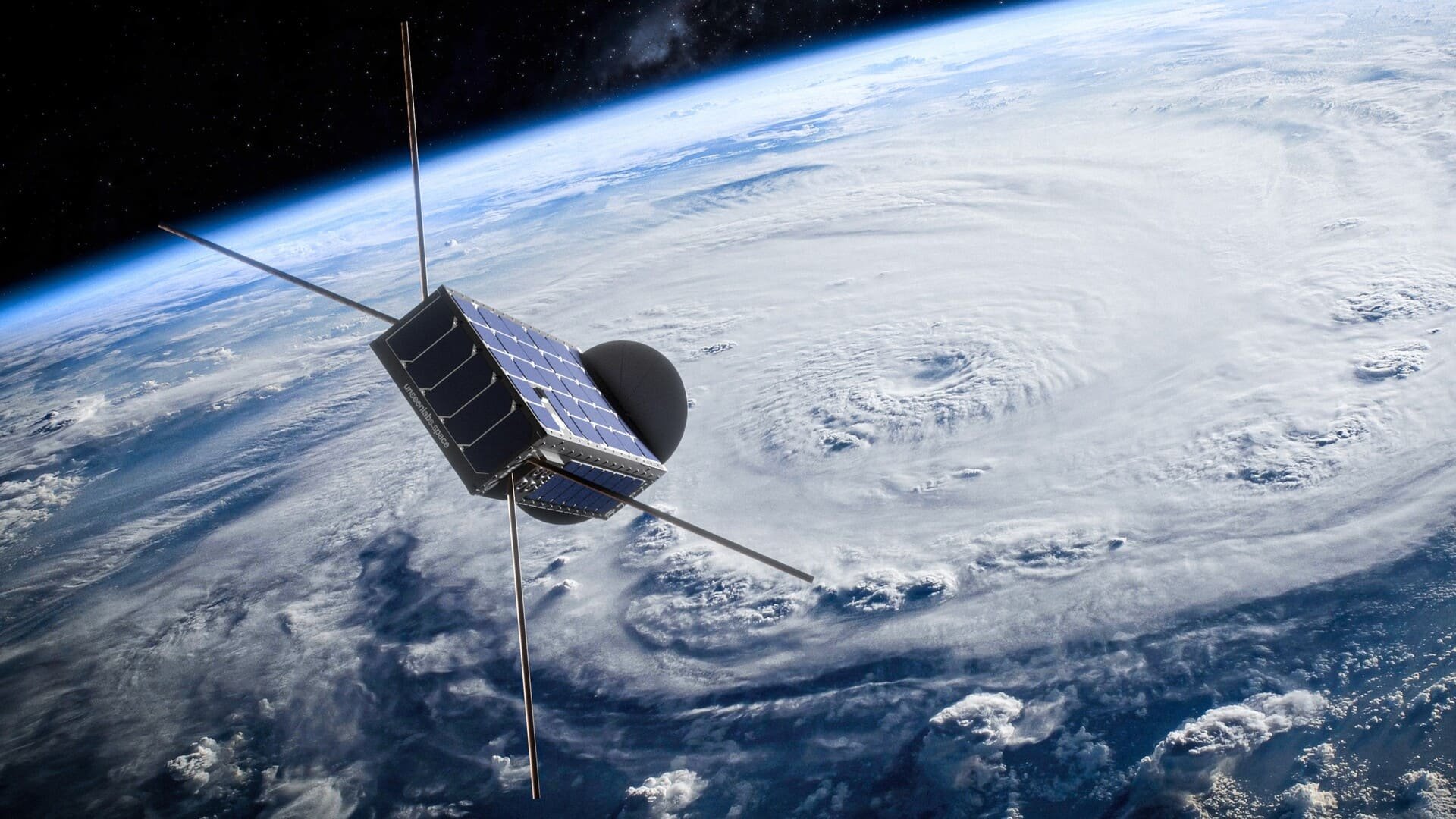 Vue d'artiste d'un satellite Unseenlabs en orbite, chargé de capter les signaux électromagnétiques émis à la surface de la Terre © Unseenlabs