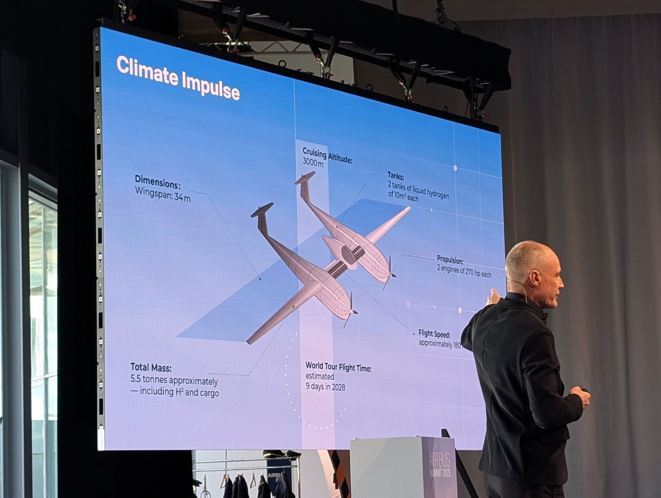 Bertrand Piccard présente ici les spécificités techniques du Climate Impulse © Alexandre Boero / Clubic