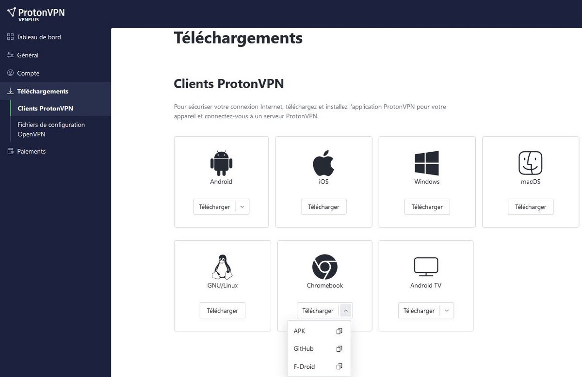 Télécharger et installer Proton VPN sur Chrome OS