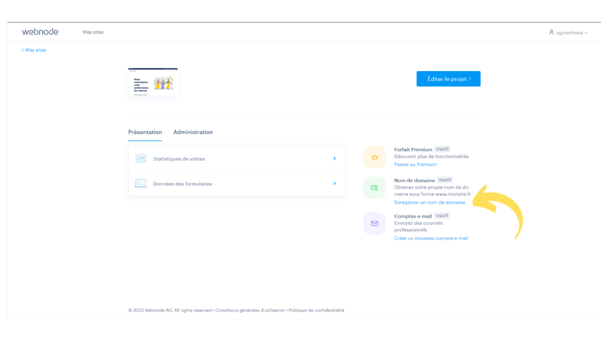 Panneau d'administration Webnode © Webnode