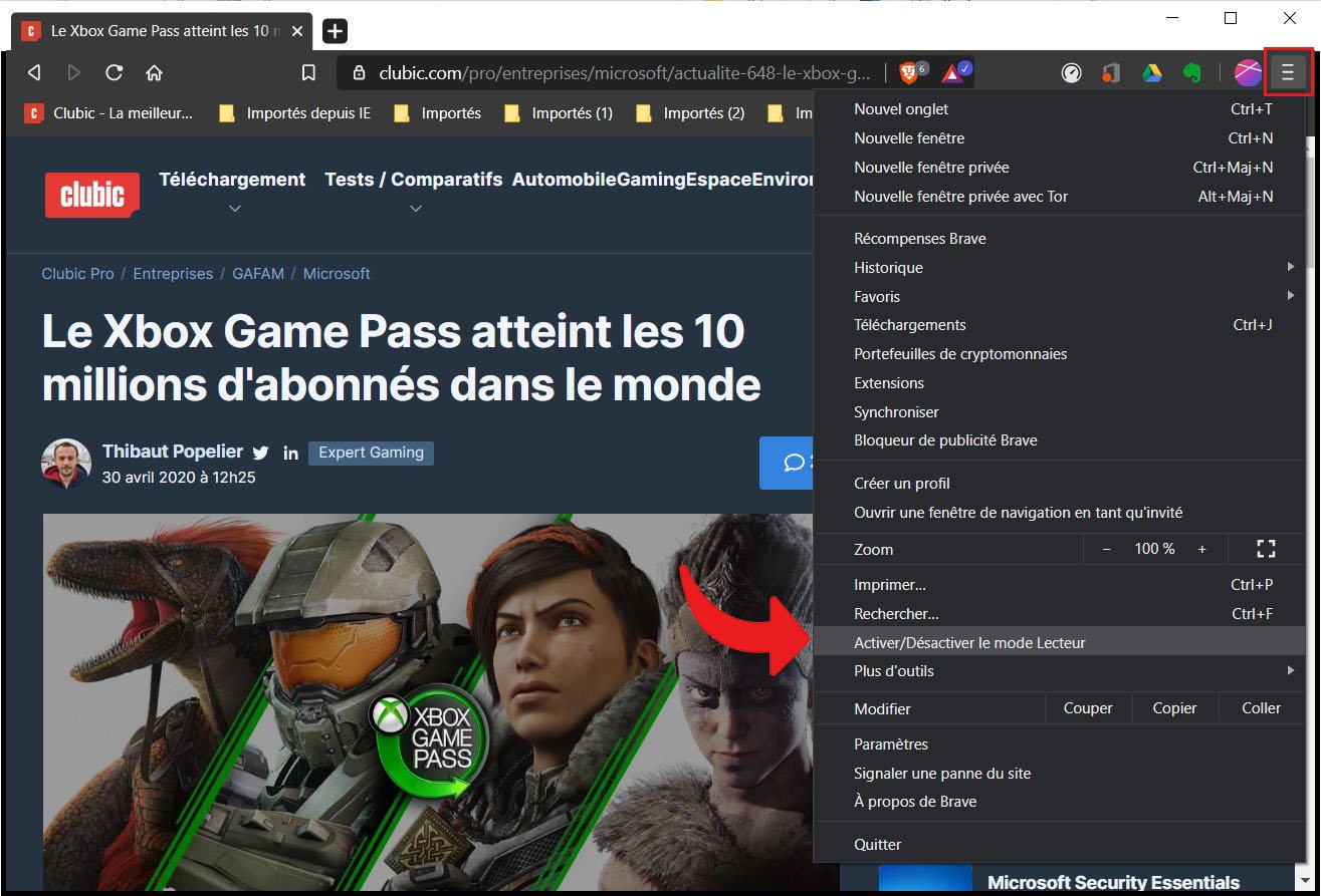 mode lecture brave 1