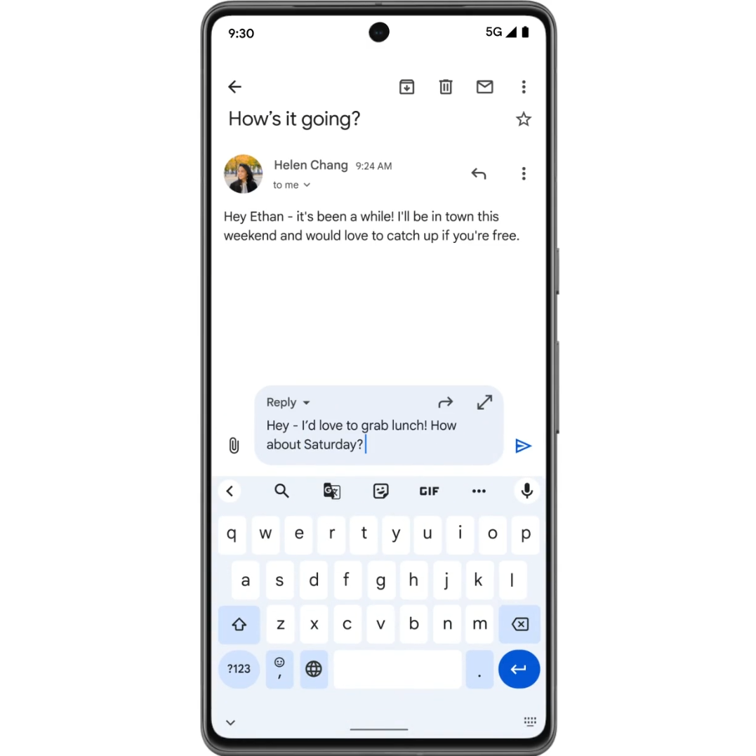 La nouvelle interface Quick Reply de Gmail en action © Google