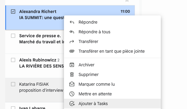 Gmail Astuce 2 - Transformez vos emails en tâches