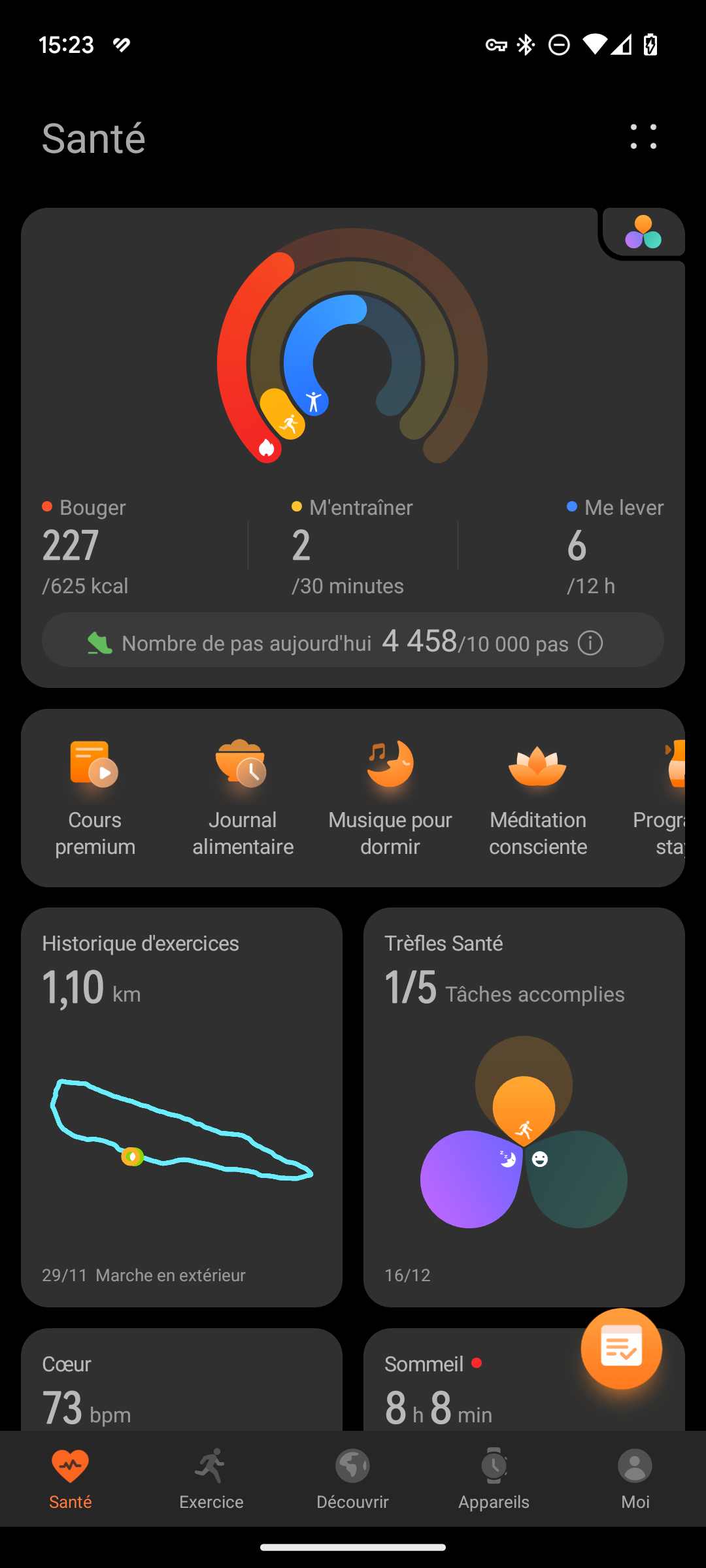 Huawei Santé - Menu principal