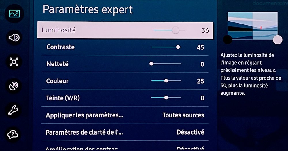 Samsung S95B paramètres image