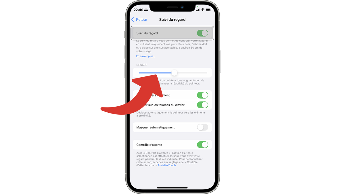 Régler le lissage du curseur du suivi du regard de votre iPhone © Clubic