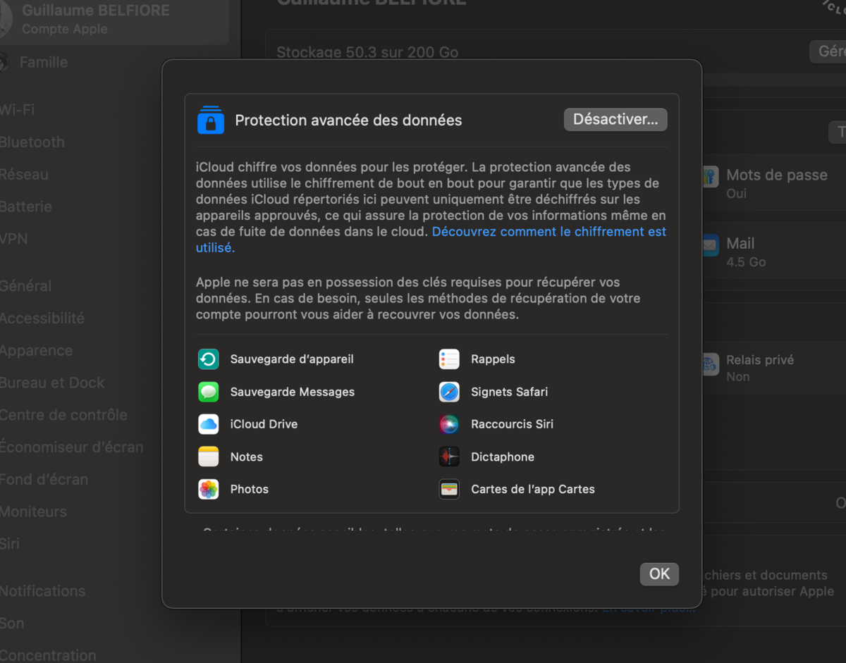 Activez la protection avancée des données au sein des paramètres d'iCloud
