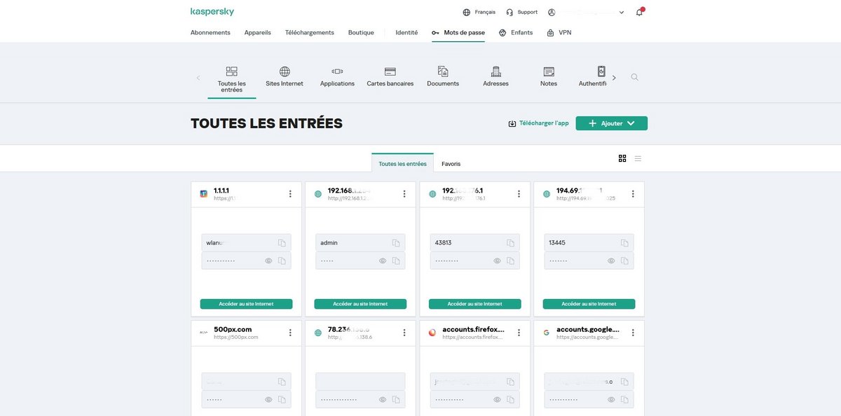 Kaspersky Password Manager - Portail de gestion en ligne