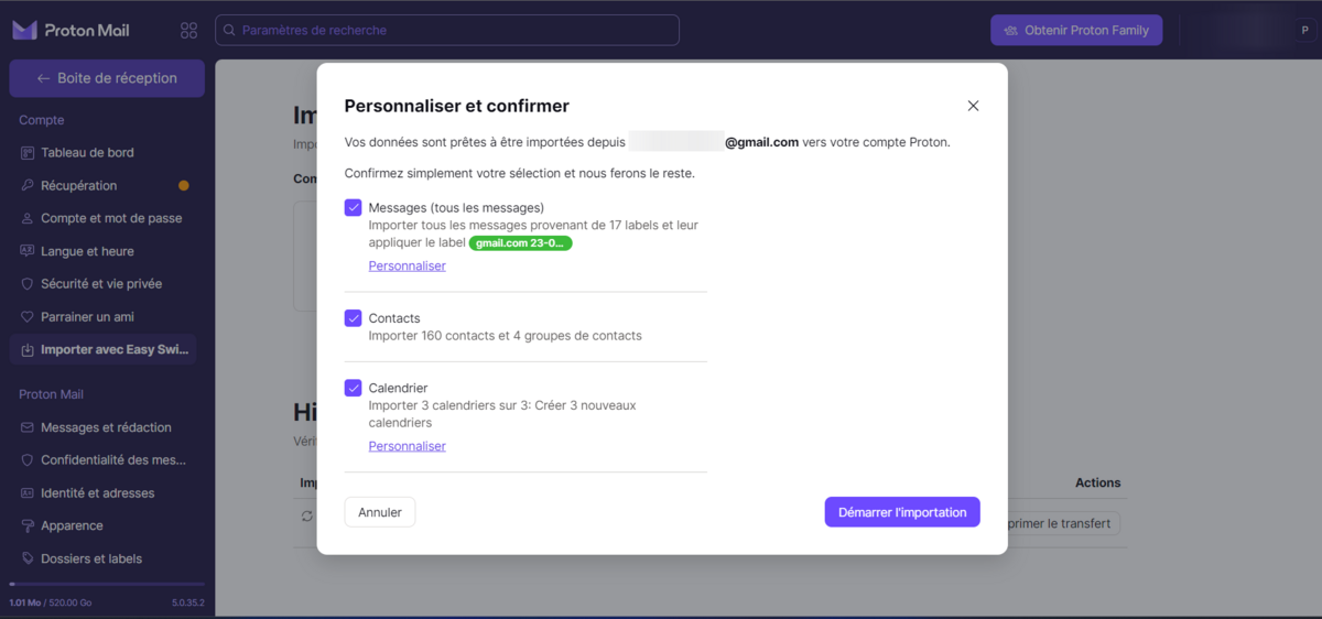 Proton Mail - Easy Switch facilite la transition depuis Gmail vers le service de Proton © Clubic