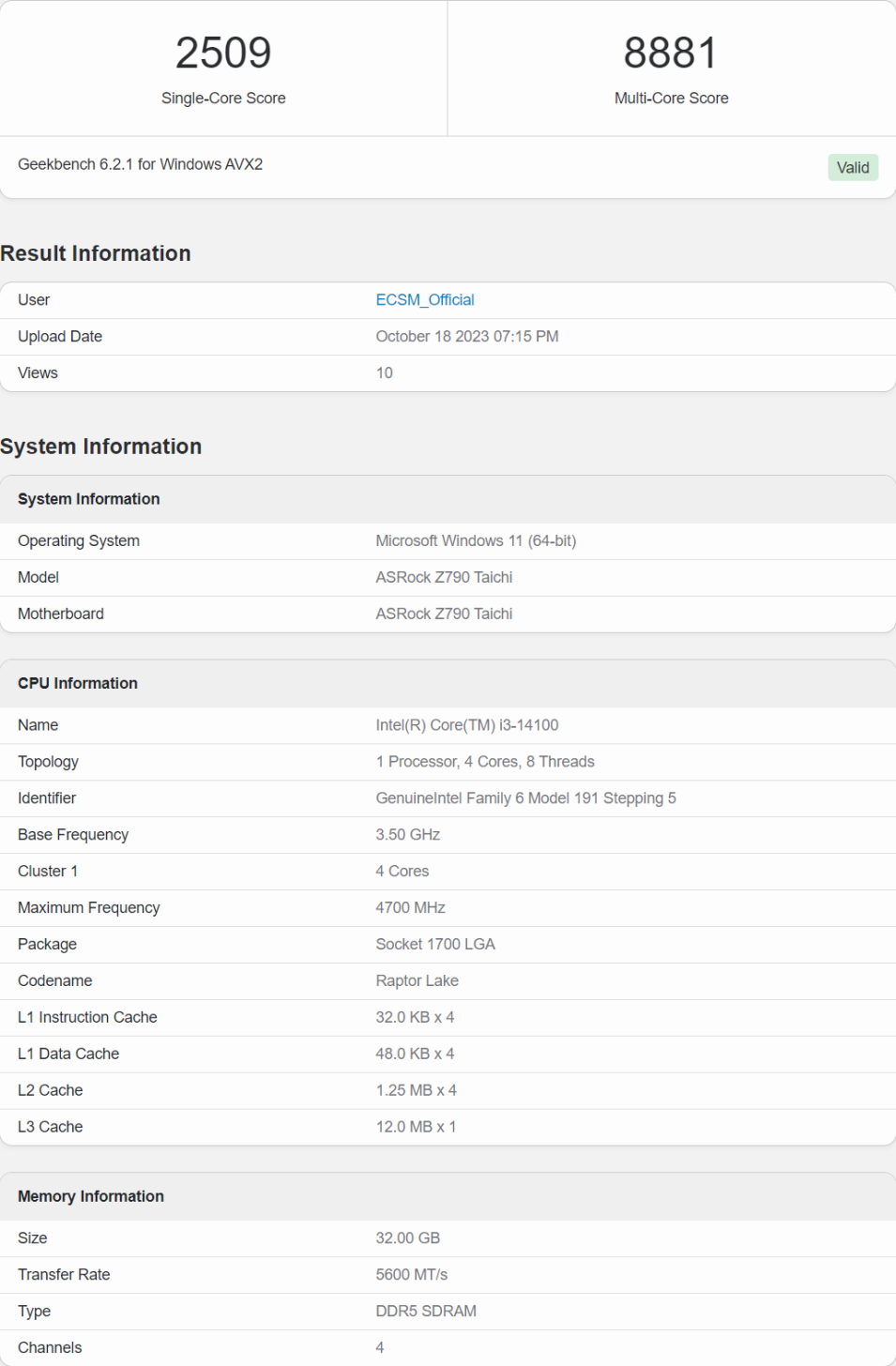 Détail de la configuration du Core i3-14100 © WCCFTech