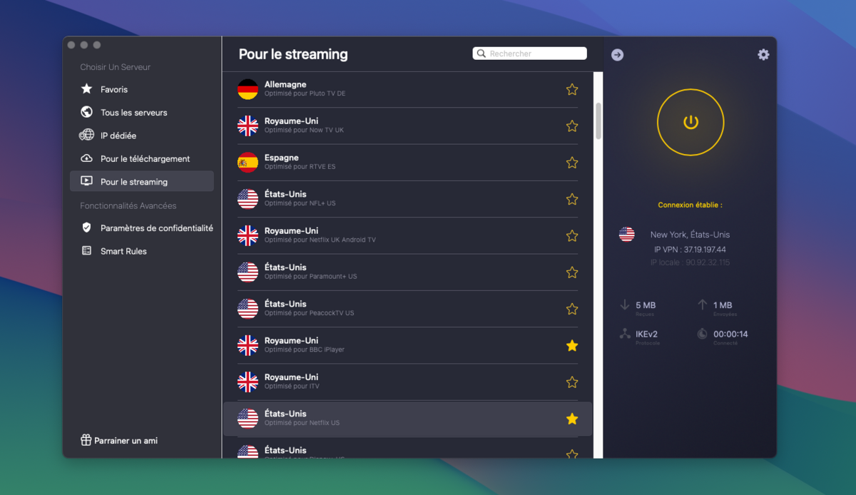 CyberGhost proposent des serveurs optimisés pou le streaming, par plateforme et pas pays. © Clubic