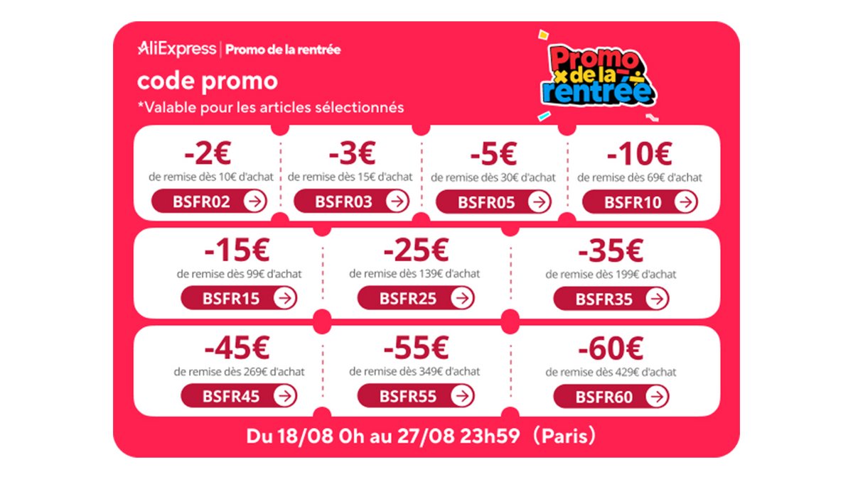 AliExpress lance ses codes promos de la rentrée !