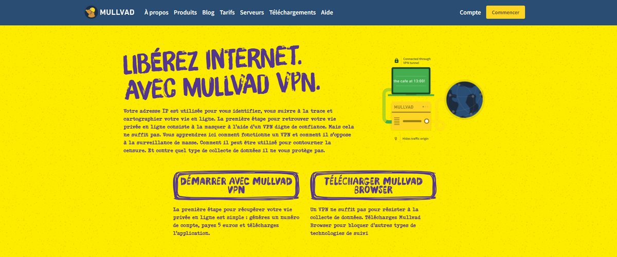Accueil du site web Mullvad VPN © Mullvad VPN AB