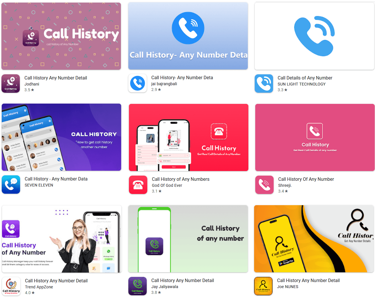 Parmi les applis participant à la campagne CallPhantom, certaines affichaient des notes suffisamment élevées pour piéger plus facilement leurs utilisateurs. © ESET