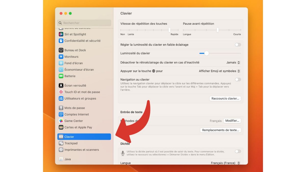 Menu des paramètres du clavier sur macOS © Clubic