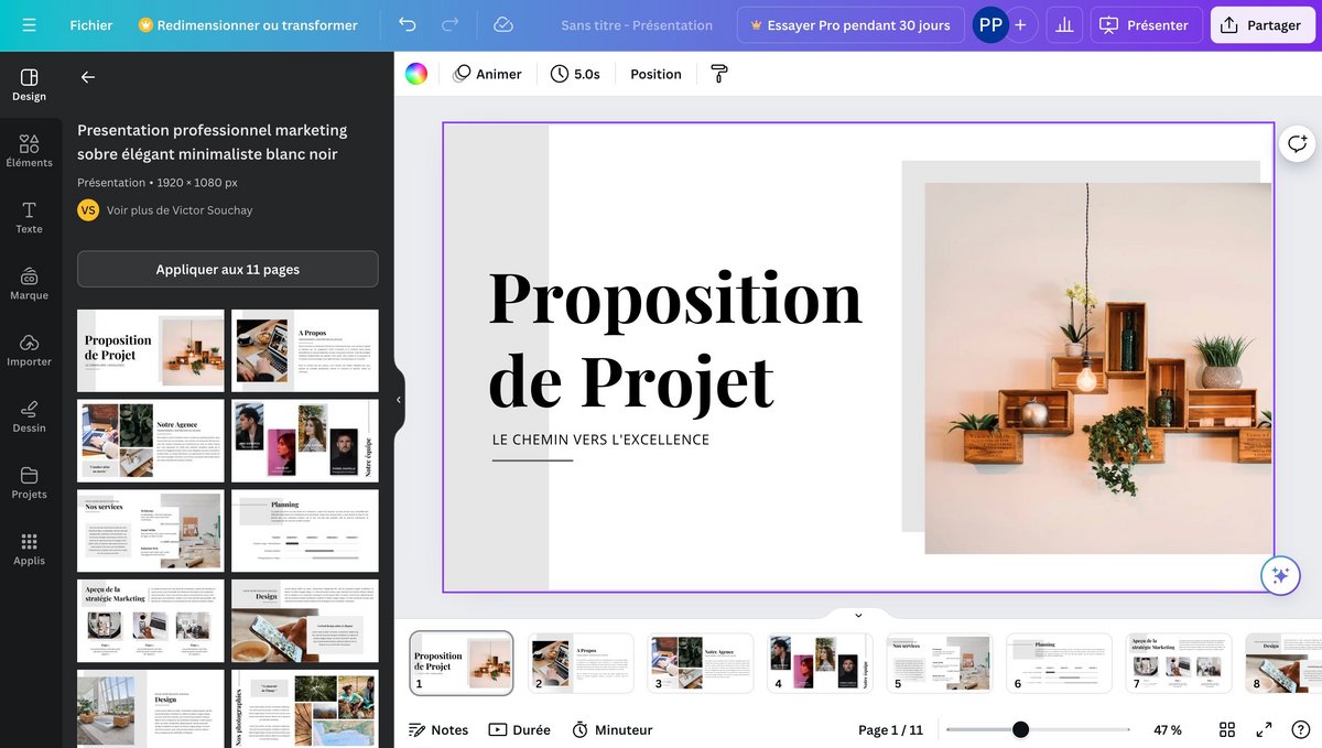 Canva mise sur la simplicité et les modèles visuels prêts à l’emploi : idéal pour créer un diaporama rapide, percutant et sans prise de tête - © Canva
