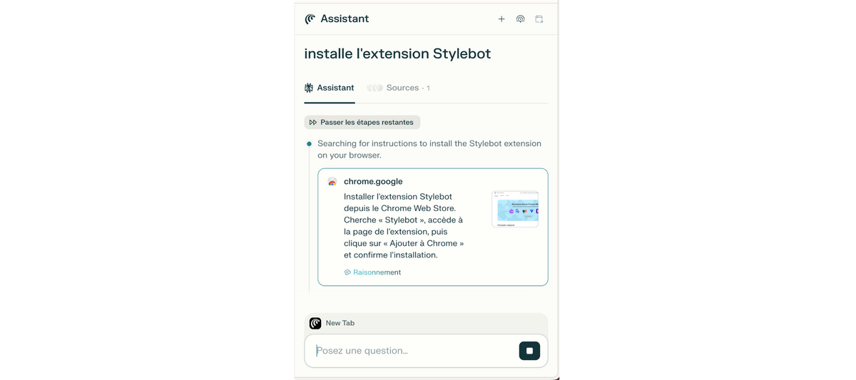 Perplexity Comet - L'installation d'une extension en langage naturel