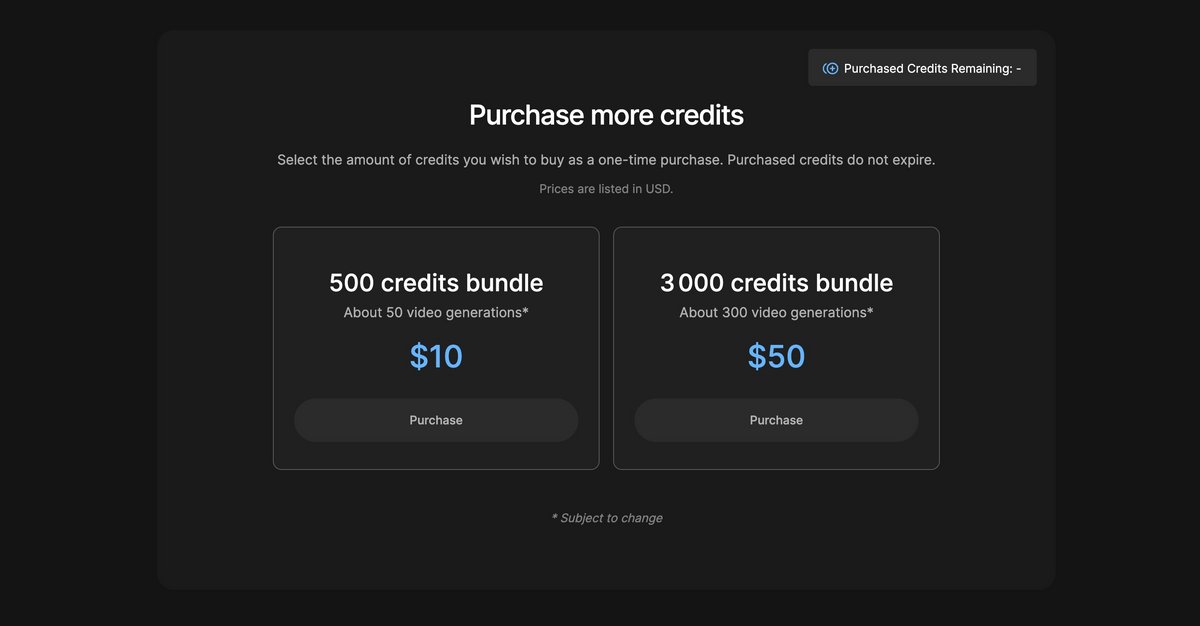 Des crédits supplémentaires en vente sur le site © Stability AI