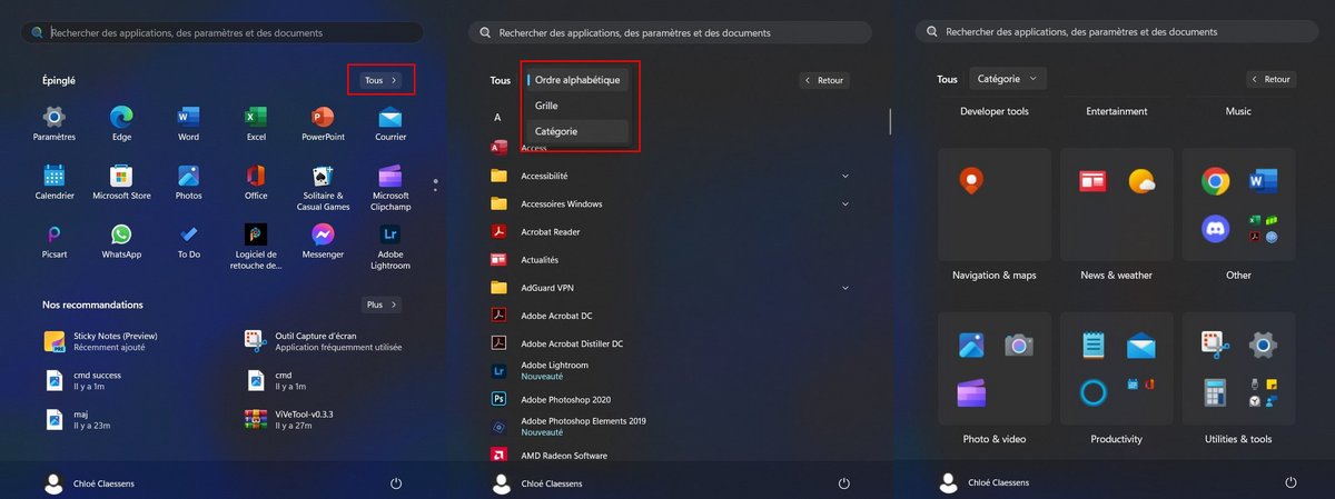 Ouvrez le menu Démarrer, et triez vos applications par Catégorie