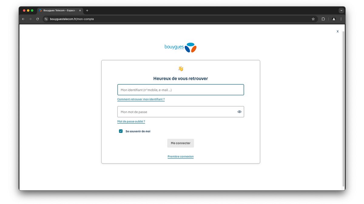 Renseignez adresse mail et mot de passe © Axel Reghis | Bougyes Telecom