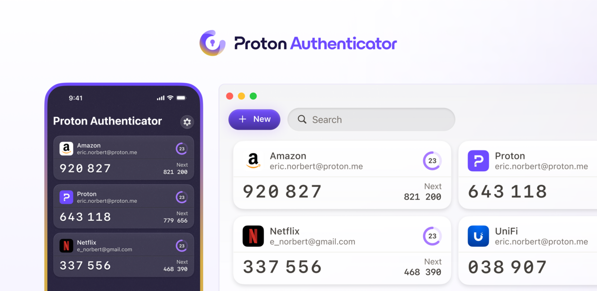 Proton Authenticator offre une 2FA chiffrée, gratuite et open source, sans pub ni pistage, avec sauvegarde sécurisée sur mobile ou PC - © Proton