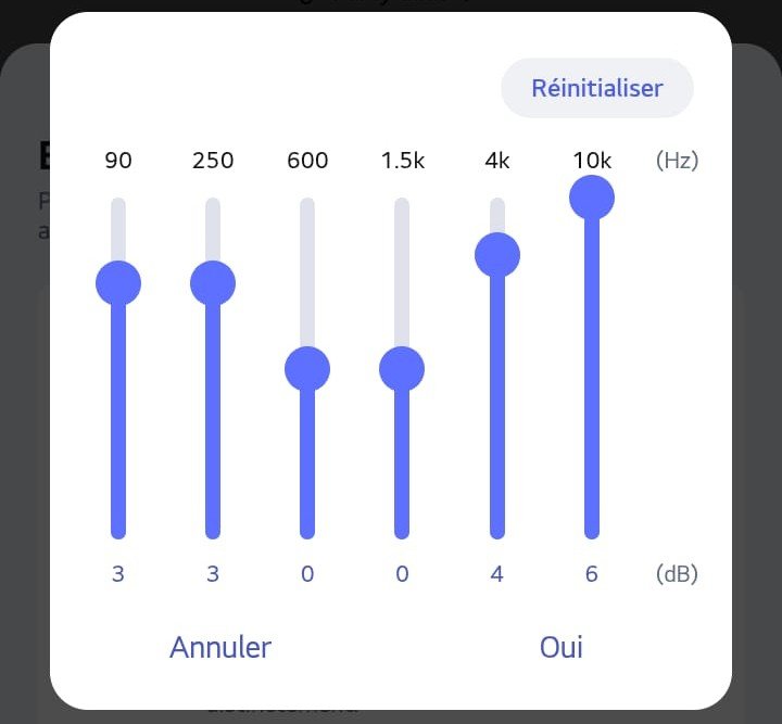 Parmi d'autres réglages sonores, un EQ cinq bandes à partir de l'app © Vincent Touveneau