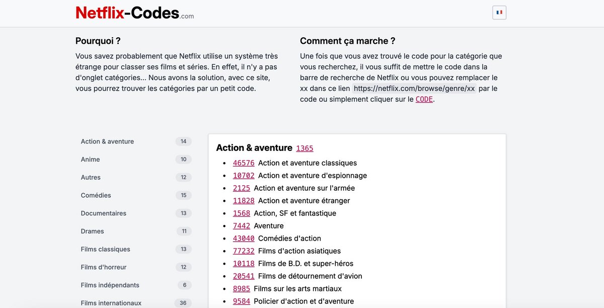 Un site bien utile pour trouver de nouveaux contenus Netflix © Netflix Codes