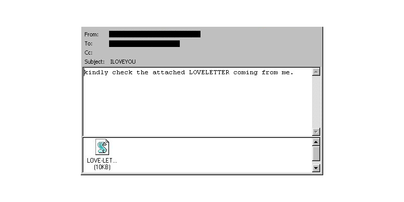 Au début des années 2000, ILOVEYOU fait un carnage et infecte des dizaines de millions de machines dans le monde. © Mario23 / Wikipedia