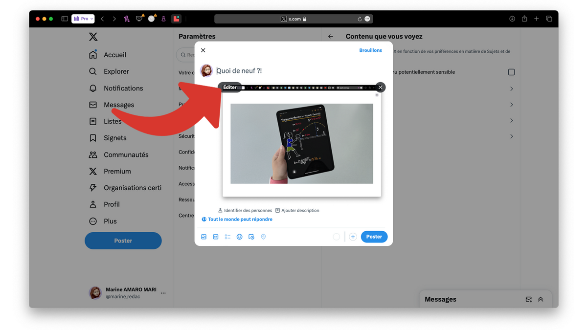 Accéder l'édition d'une image lors de l'écriture de votre post sur X © Clubic