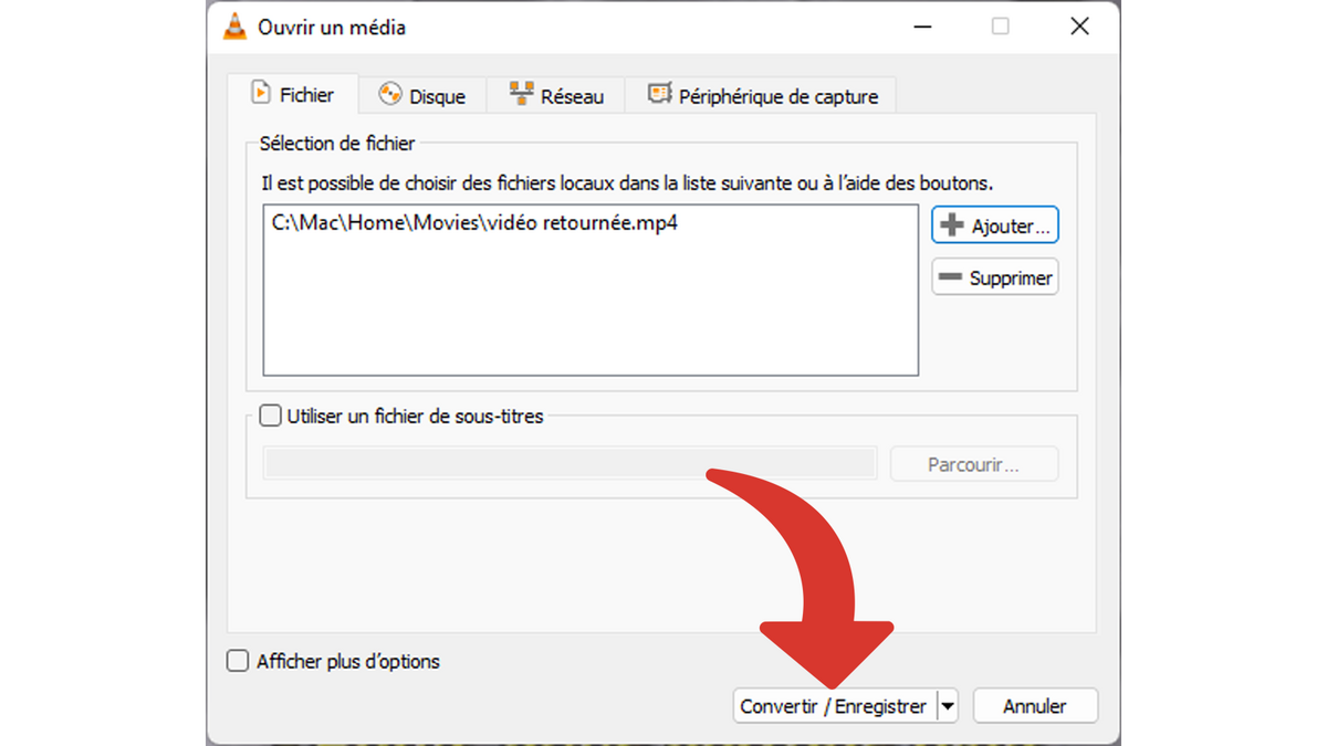 Cliquer sur Convertir / Enregistrer