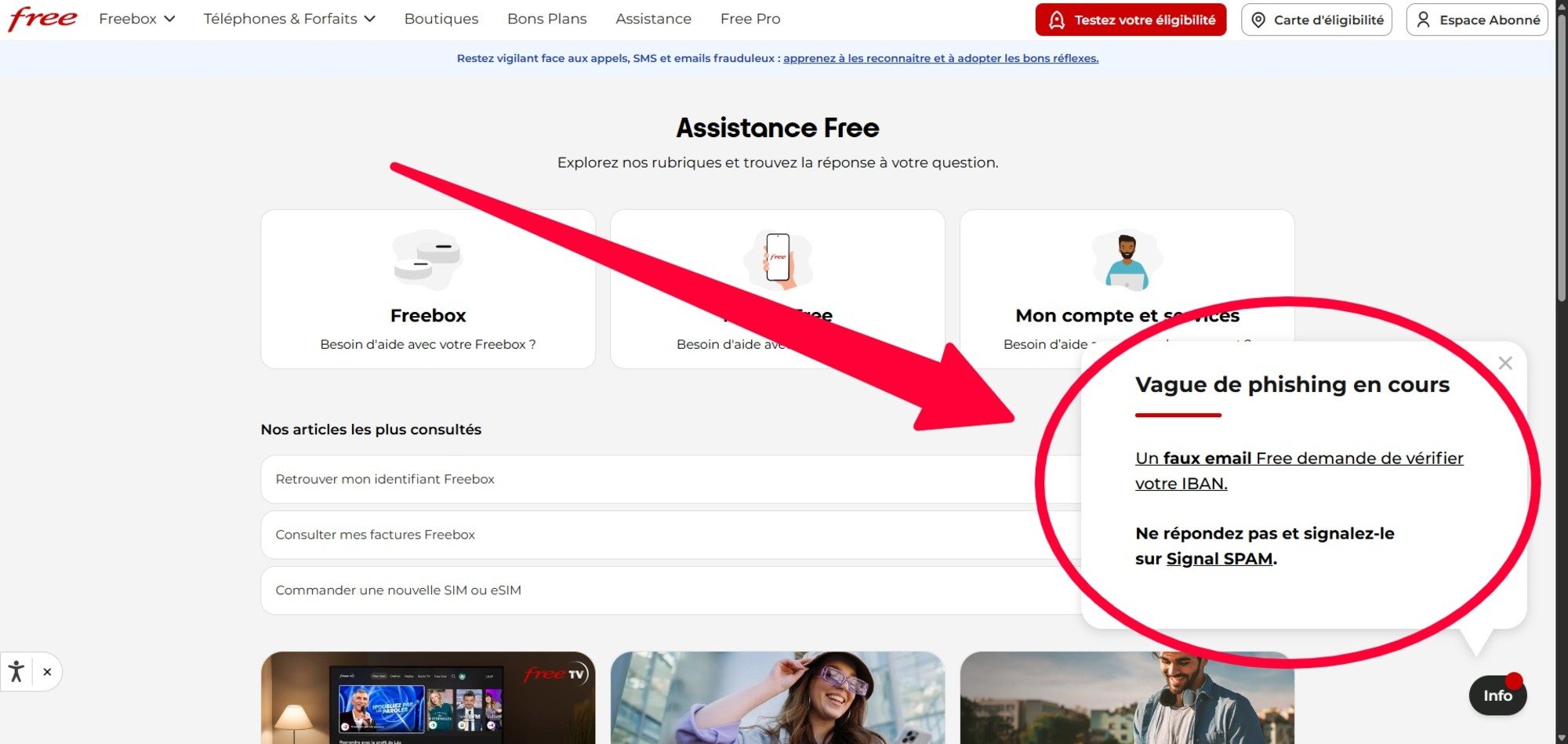Voici la petite fenêtre pop-up qui apparaît sur le site d'assistance de Free © Alexandre Boero / Clubic