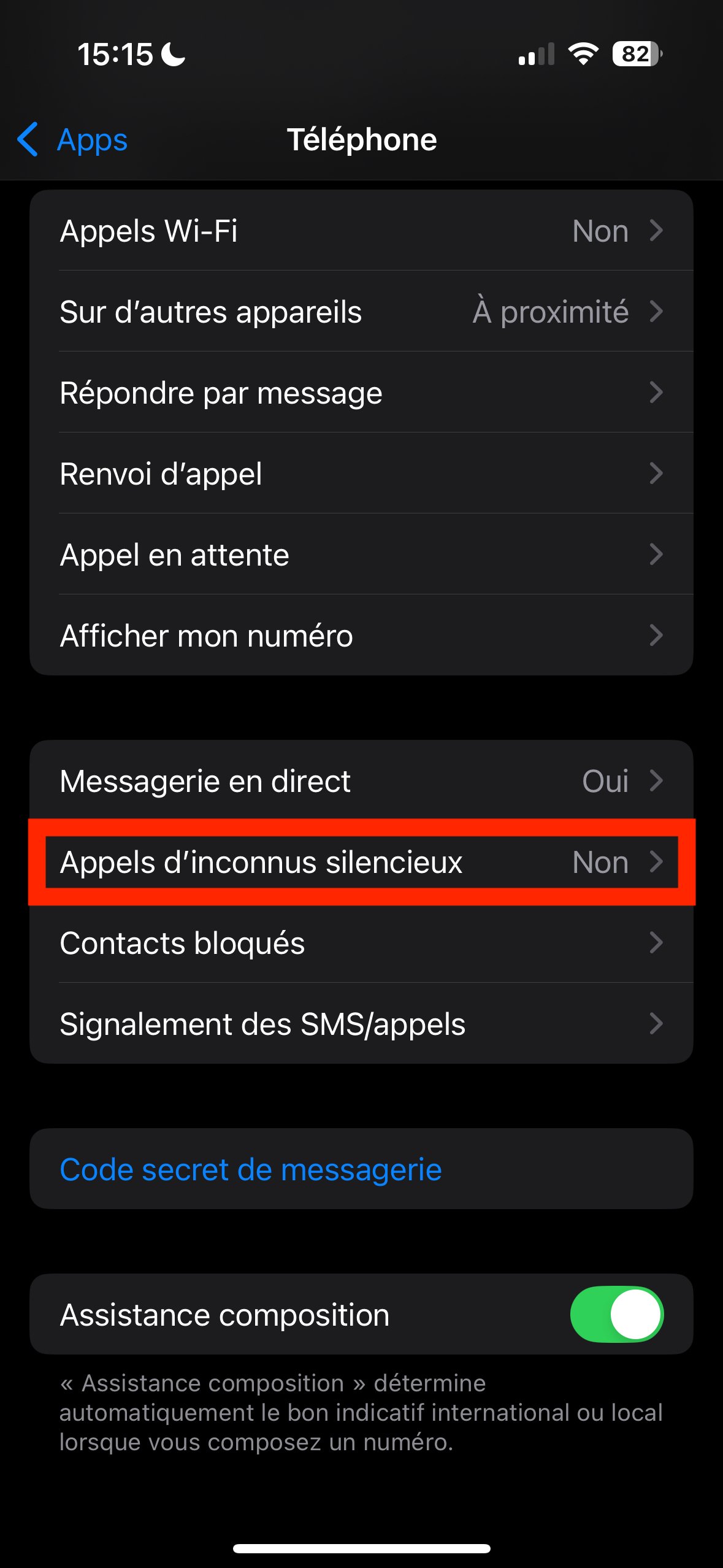 blocage appel mode silencieux iphone