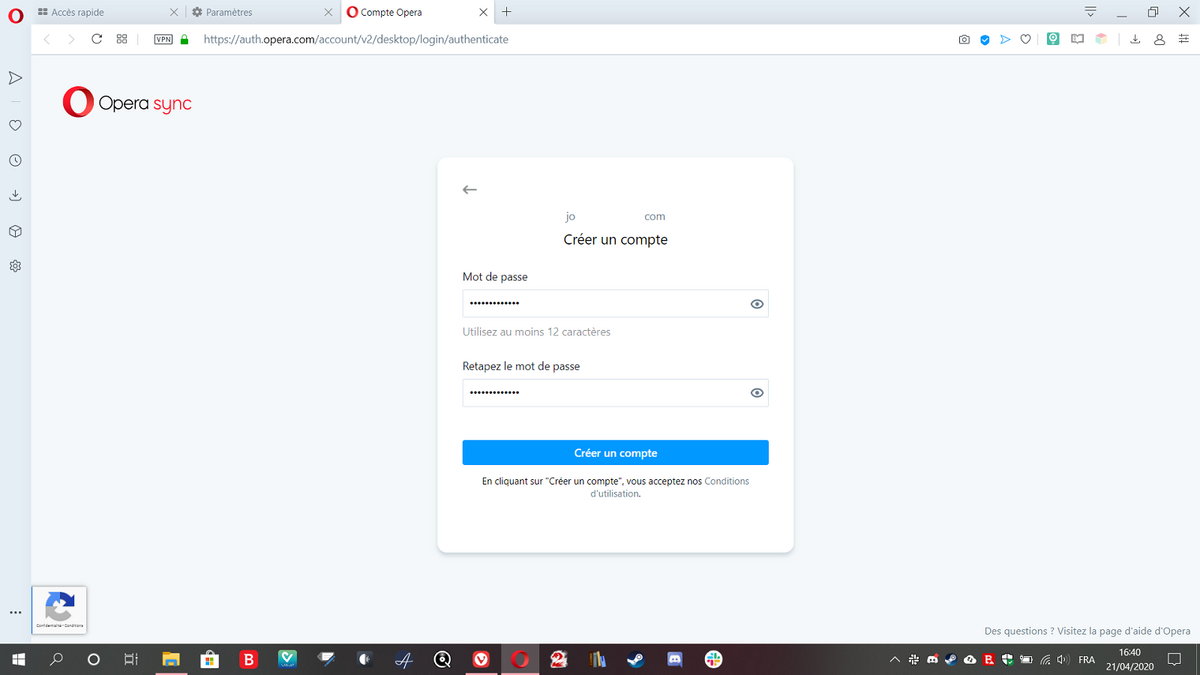 Création compte Opera 5