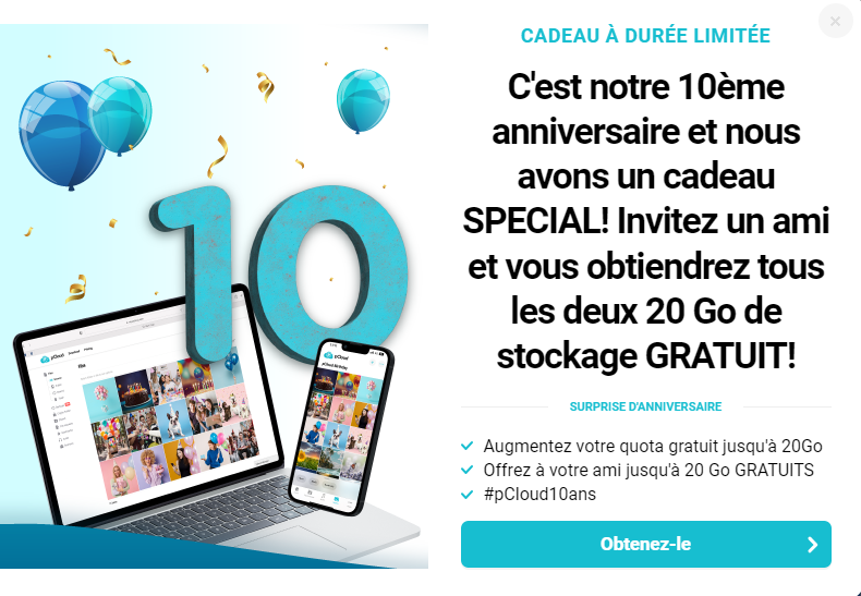 pCloud promo 10 ans