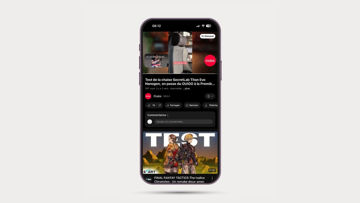 YouTube ajoute un bouton « Masquer » pour faire disparaître les pop-ups d’« écrans de fin » qui recouvrent la vidéo, avec une commande située en haut à droite du lecteur et réversible via « Afficher » pour la lecture en cours seulement. © Clubic
