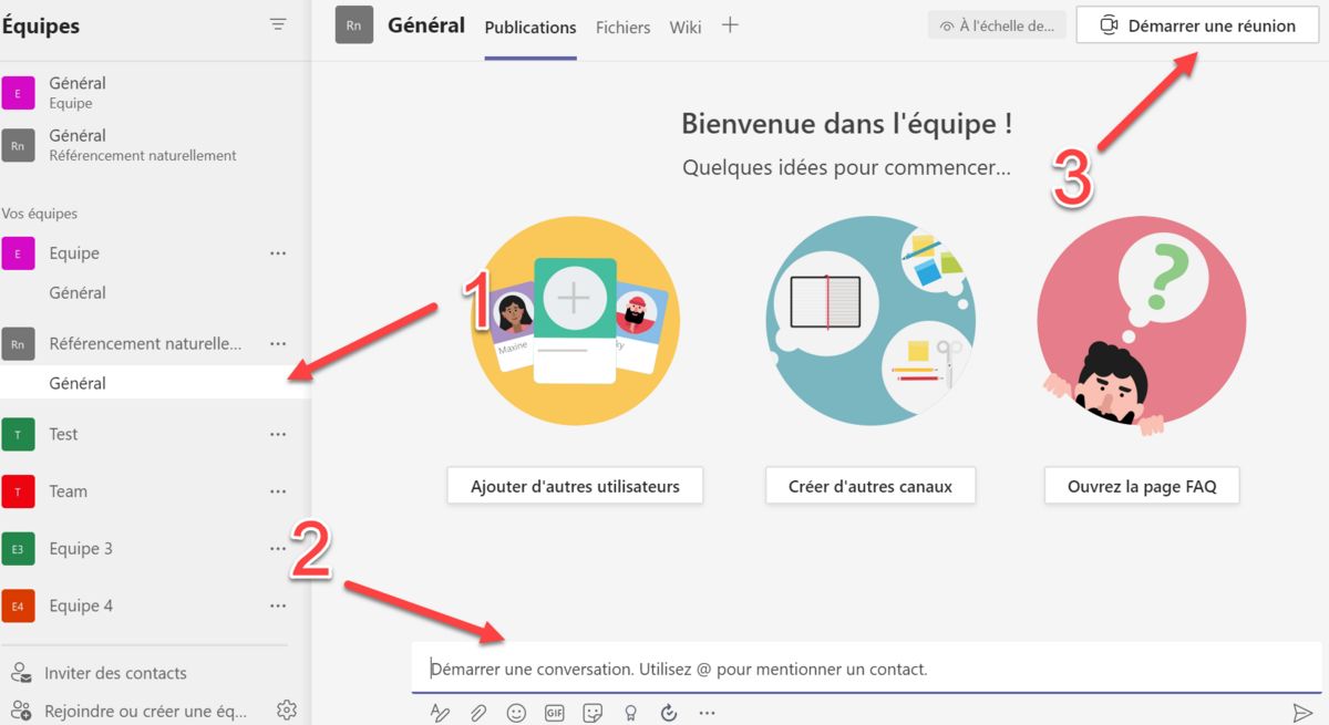 Microsoft Teams démarrer réunion