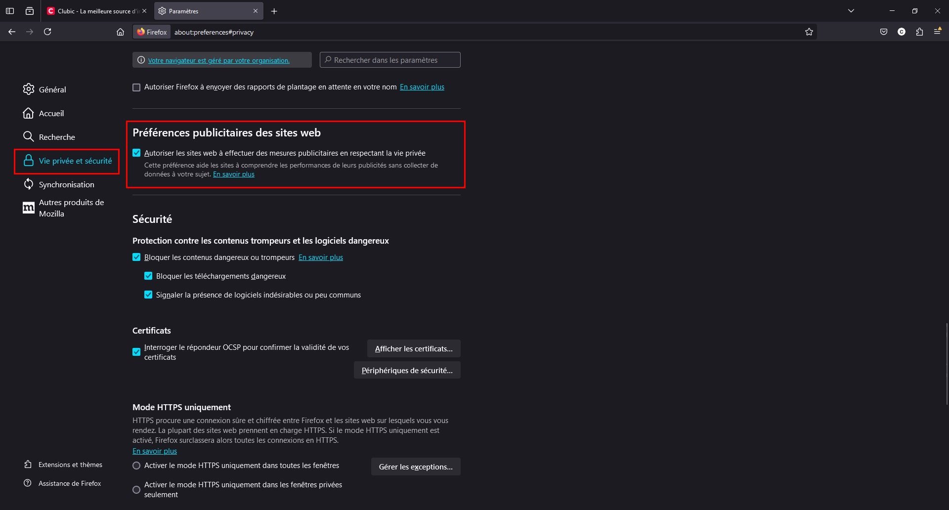 Pour désactiver la PPA, il faudra passer par des sous-menus perdus dans les paramètres du navigateur © Clubic