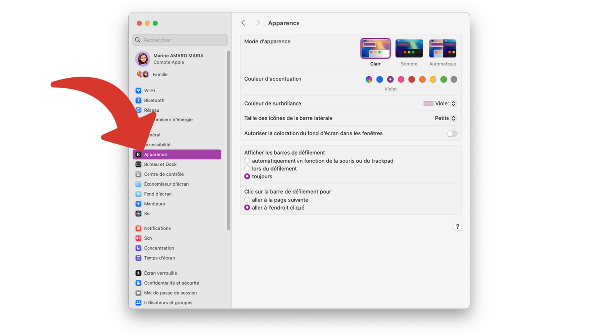 Accéder aux réglages de l'apparence du Mac © Clubic