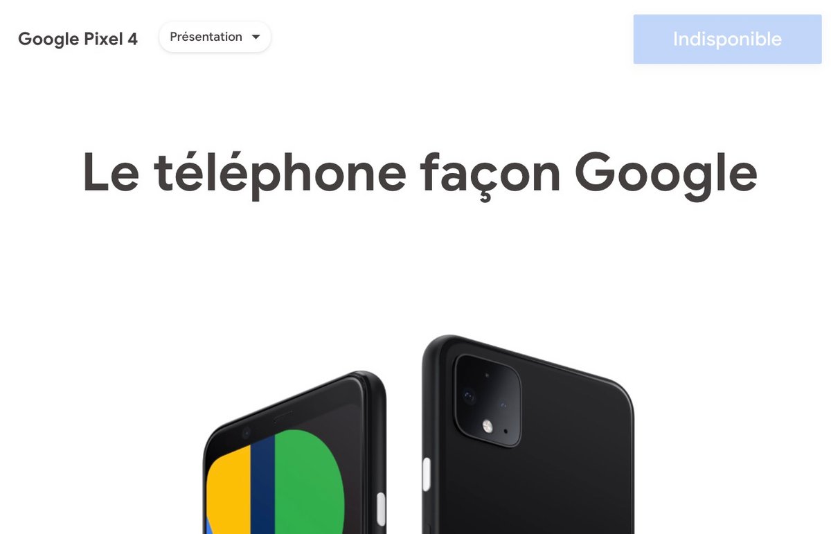 Le Pixel 4 est désormais inscrit comme "indisponible" sur le site officiel Google. Capture d'écran