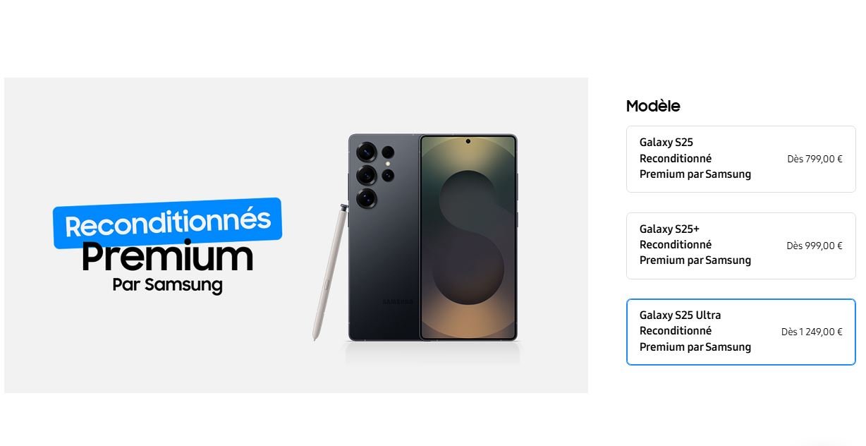 L'interface de la boutique Samsung propose clairement des smartphones Galaxy  reconditionnés. ©Samsung