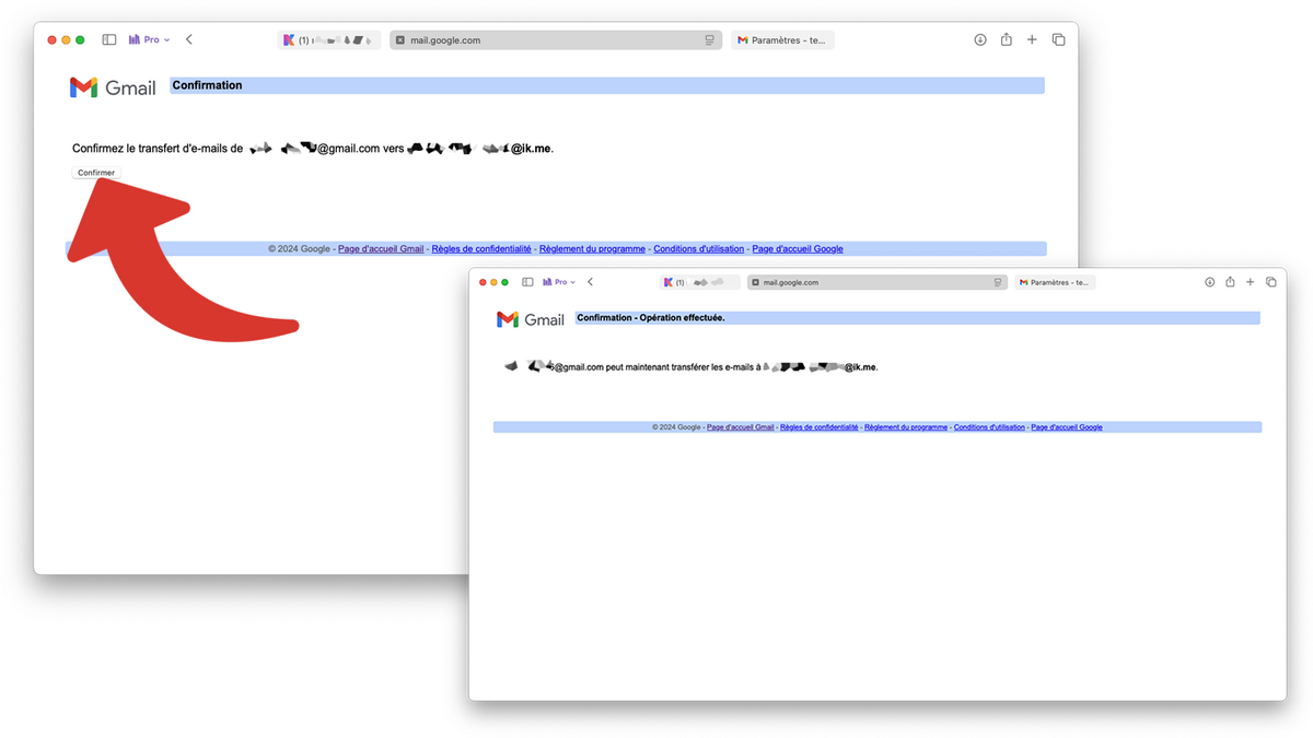 Confirmer le transfert d'e-mails © Clubic