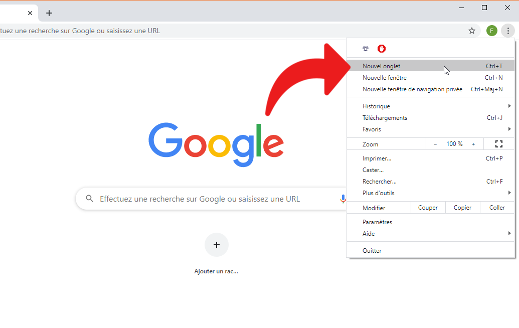ouvrir onglet chrome